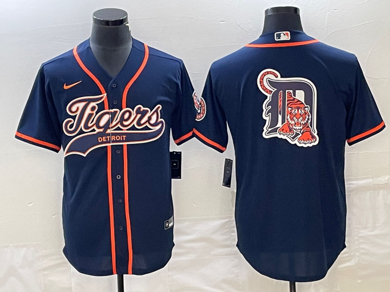 Men's Detroit Tigers Navy Team Big Logo Cool Base Stitched Baseball Jersey